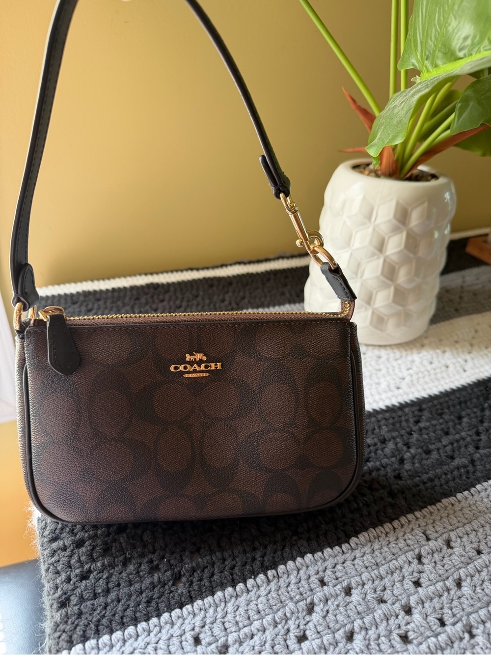 COACH Nolita 19 Brown Signature Mini Shoulder Bag